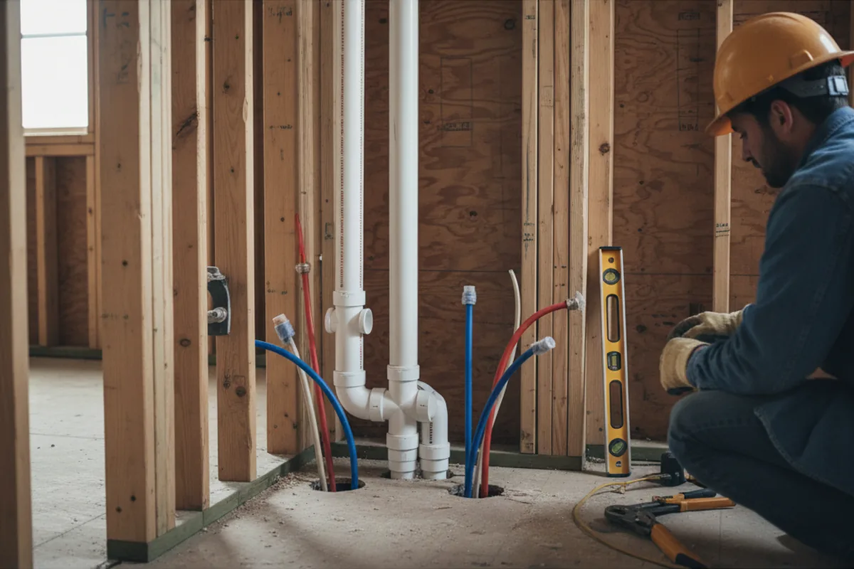 Drain and supply rough-in during Leak Detection in Chippewa Lake